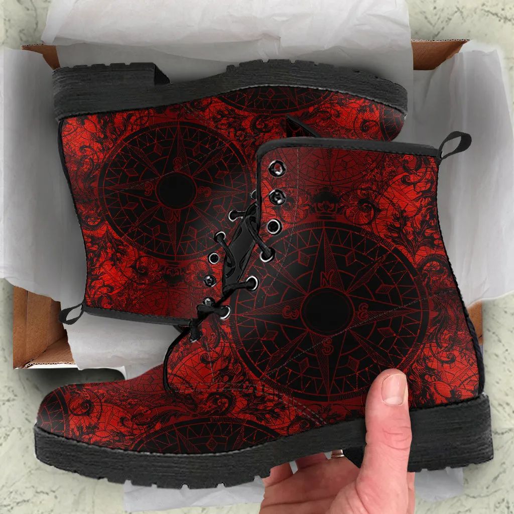 Red and Black Vegan Leather Combat Boots - READY TO SHIP