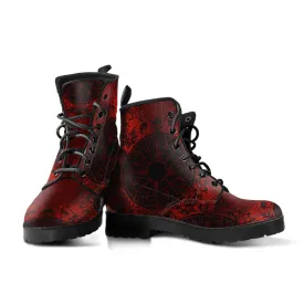 Red and Black Vegan Leather Combat Boots - READY TO SHIP