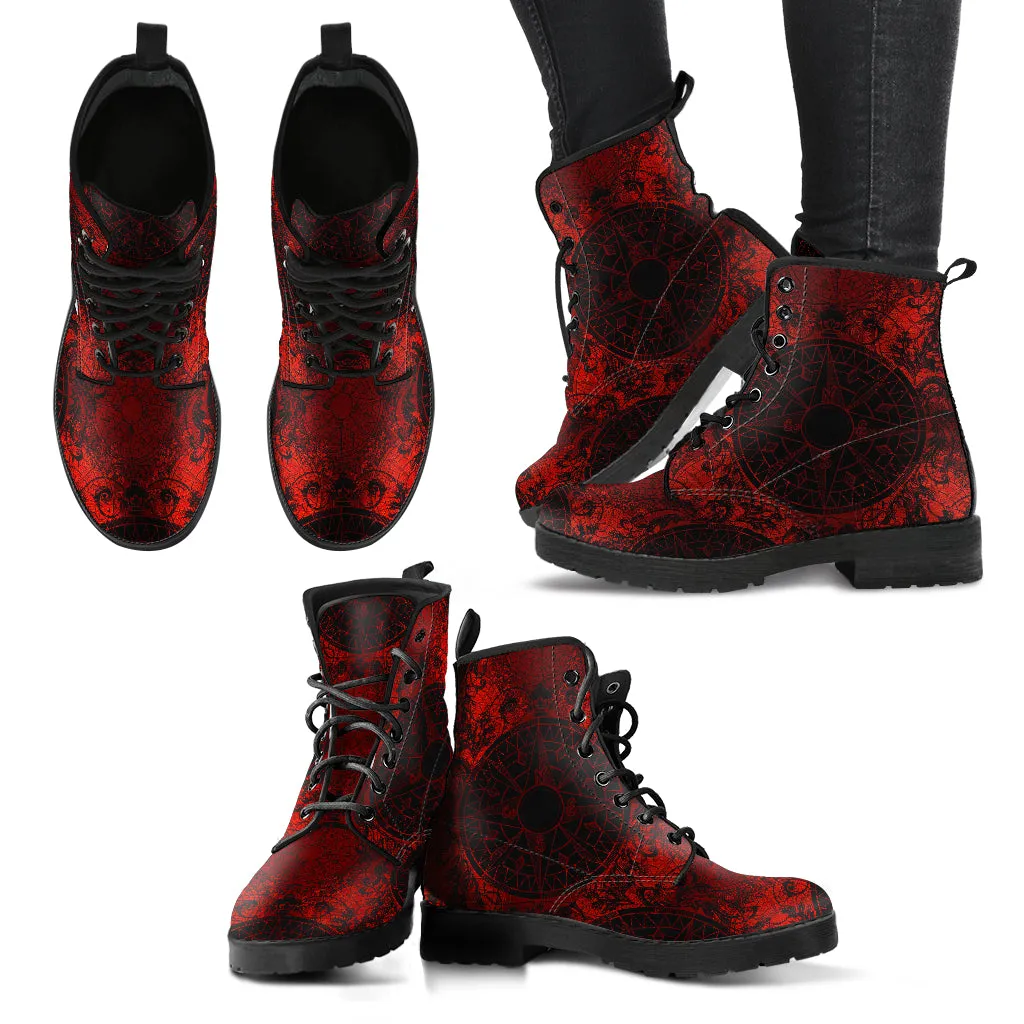 Red and Black Vegan Leather Combat Boots - READY TO SHIP