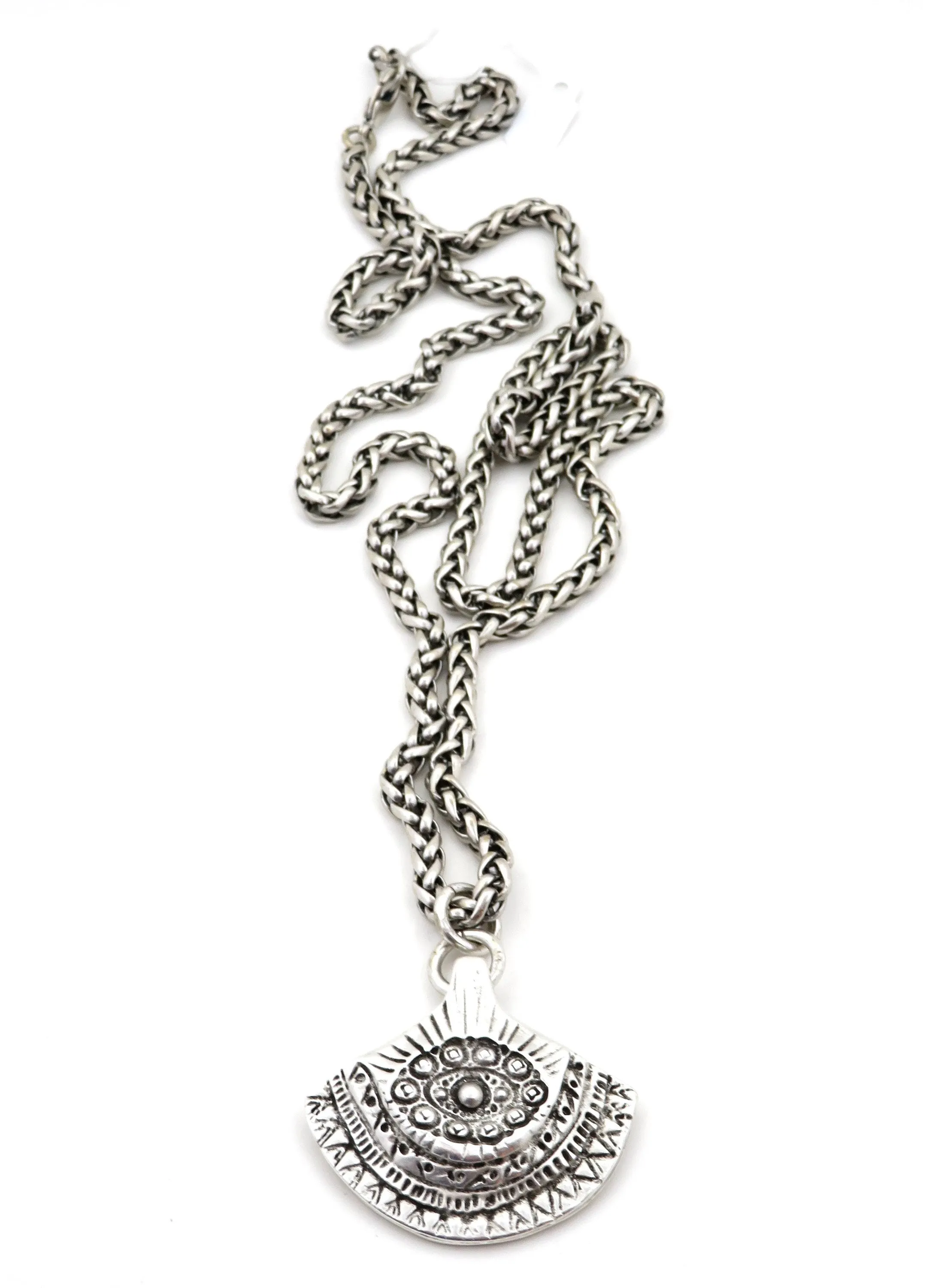 Silver Chunky Long Fan Necklace
