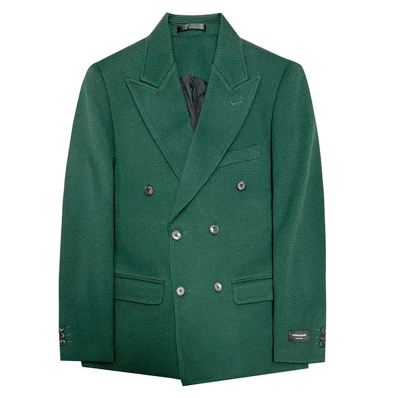 Solid Color Double Breasted Slim-Fit Blazer
