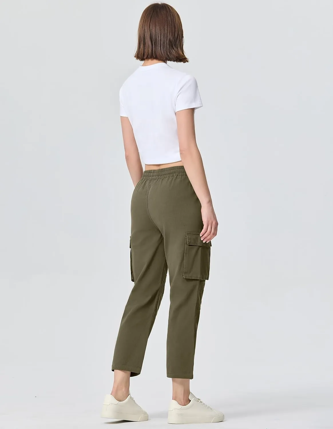 SPECIALMAGIC Capri Pants for Women Hiking Cargo Pockets Casual Travel Cropped Cotton