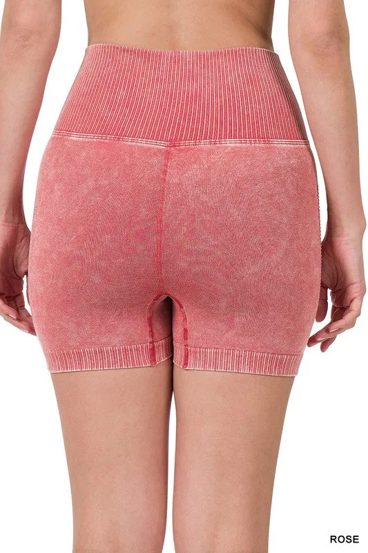 STONE WASHED SEAMLESS HIGH WAISTED SHORTS