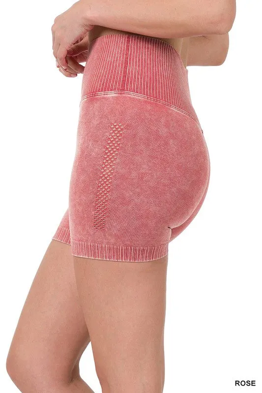 STONE WASHED SEAMLESS HIGH WAISTED SHORTS