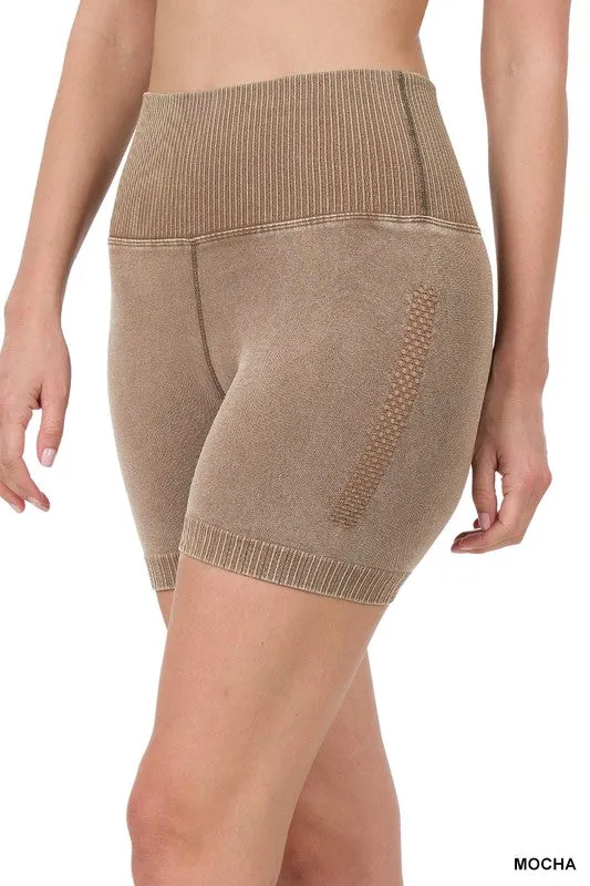 STONE WASHED SEAMLESS HIGH WAISTED SHORTS