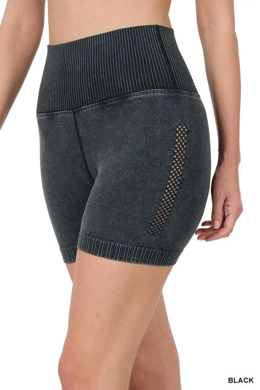 STONE WASHED SEAMLESS HIGH WAISTED SHORTS
