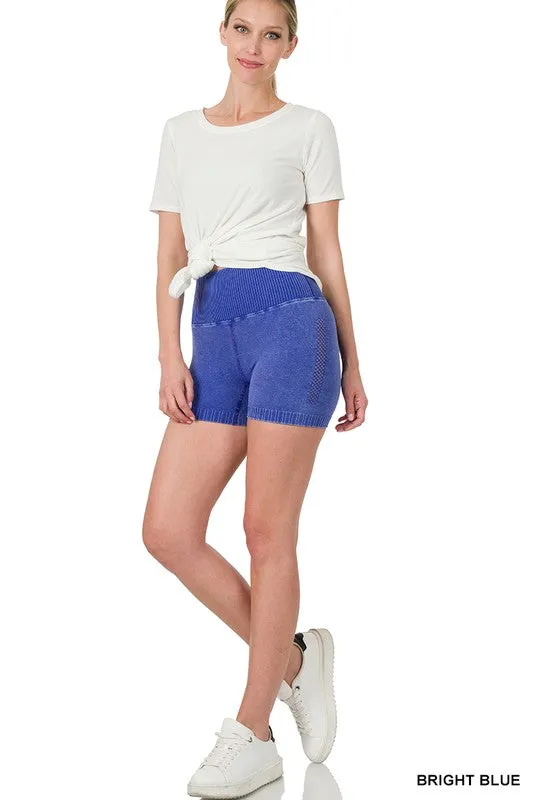 STONE WASHED SEAMLESS HIGH WAISTED SHORTS