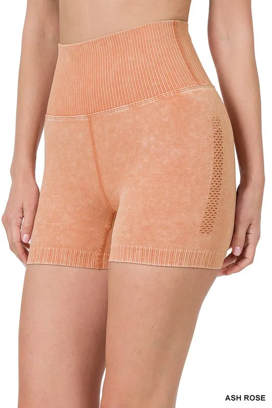 STONE WASHED SEAMLESS HIGH WAISTED SHORTS