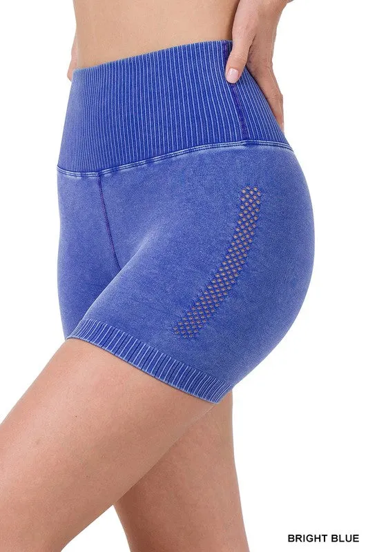 STONE WASHED SEAMLESS HIGH WAISTED SHORTS