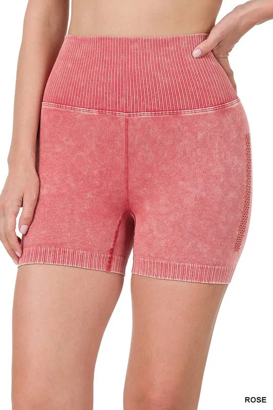 STONE WASHED SEAMLESS HIGH WAISTED SHORTS