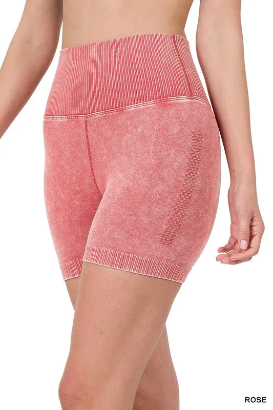 STONE WASHED SEAMLESS HIGH WAISTED SHORTS