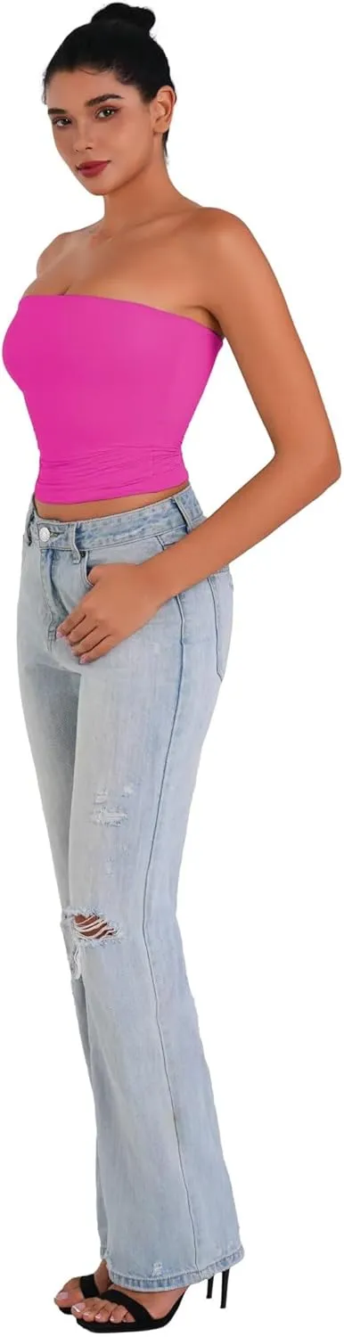 Sunzel Womens Strapless Sexy Tube Top Double Lined Sleeveless Crop Top Summer Basic Bandeau Tops for Layering or Going Out