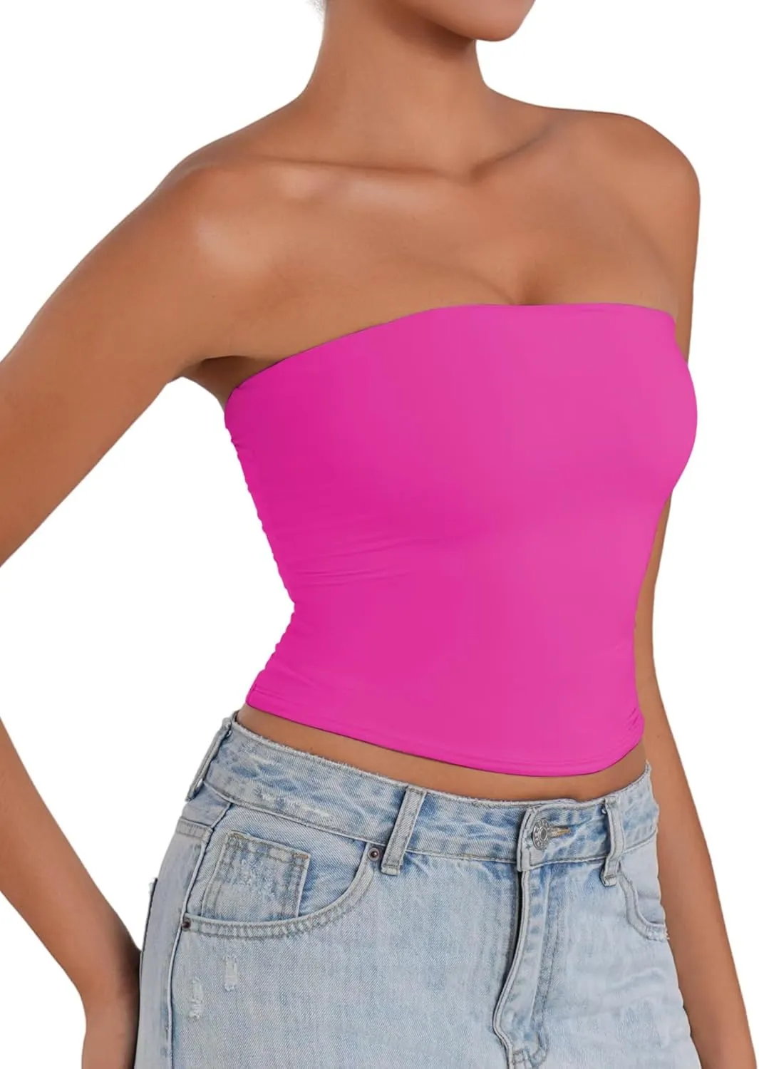 Sunzel Womens Strapless Sexy Tube Top Double Lined Sleeveless Crop Top Summer Basic Bandeau Tops for Layering or Going Out