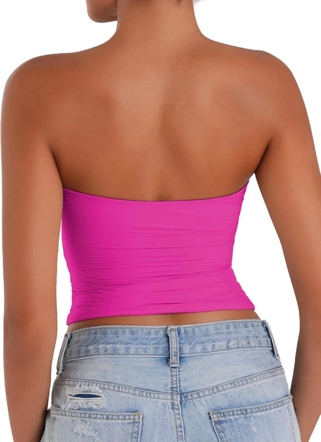 Sunzel Womens Strapless Sexy Tube Top Double Lined Sleeveless Crop Top Summer Basic Bandeau Tops for Layering or Going Out