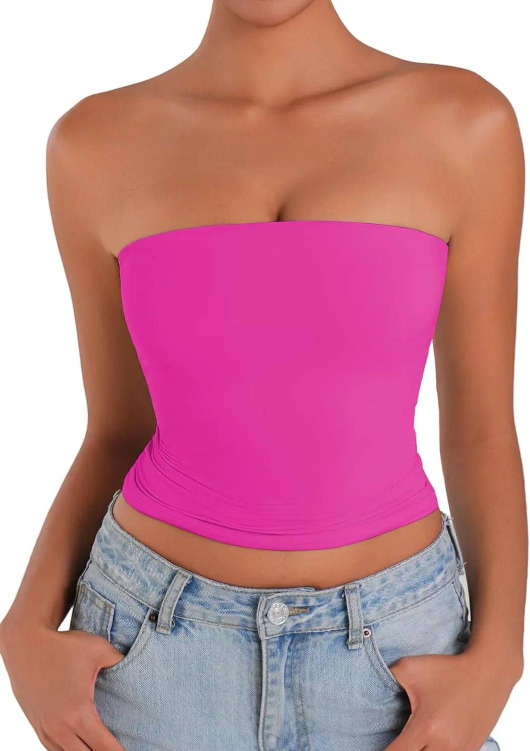 Sunzel Womens Strapless Sexy Tube Top Double Lined Sleeveless Crop Top Summer Basic Bandeau Tops for Layering or Going Out