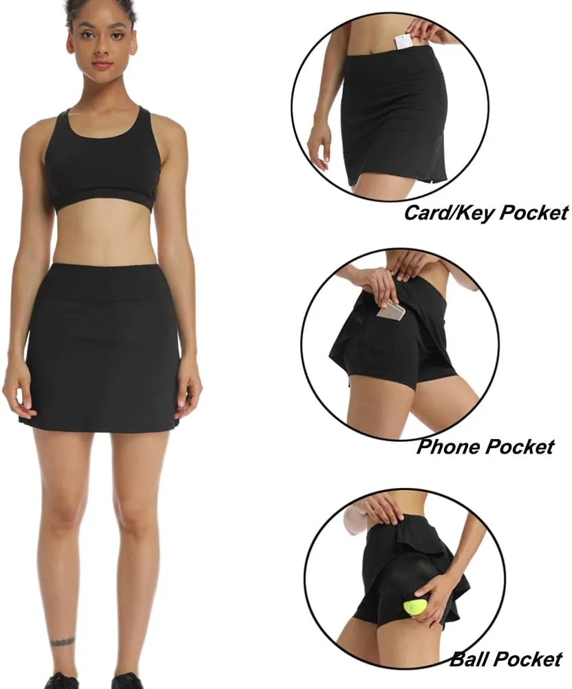 Ultrafun Women's Active Tennis Golf Skort Pleated Athletic Sports Running Skirt with Pockets and Shorts