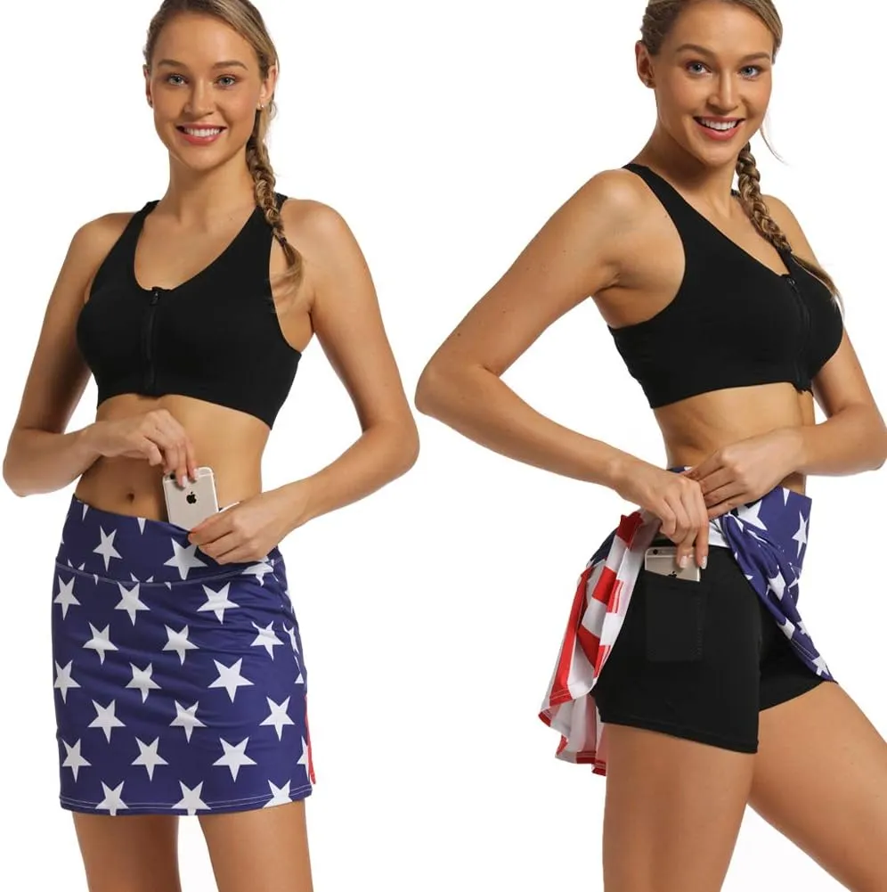 Ultrafun Women's Active Tennis Golf Skort Pleated Athletic Sports Running Skirt with Pockets and Shorts