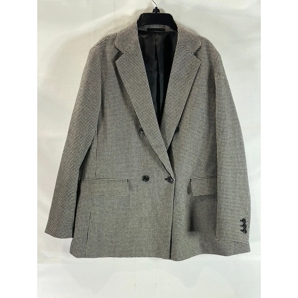 UNIQLO Women's Dark Grey Houndstooth Double Breasted Notch Lapel Blazer SZ XL