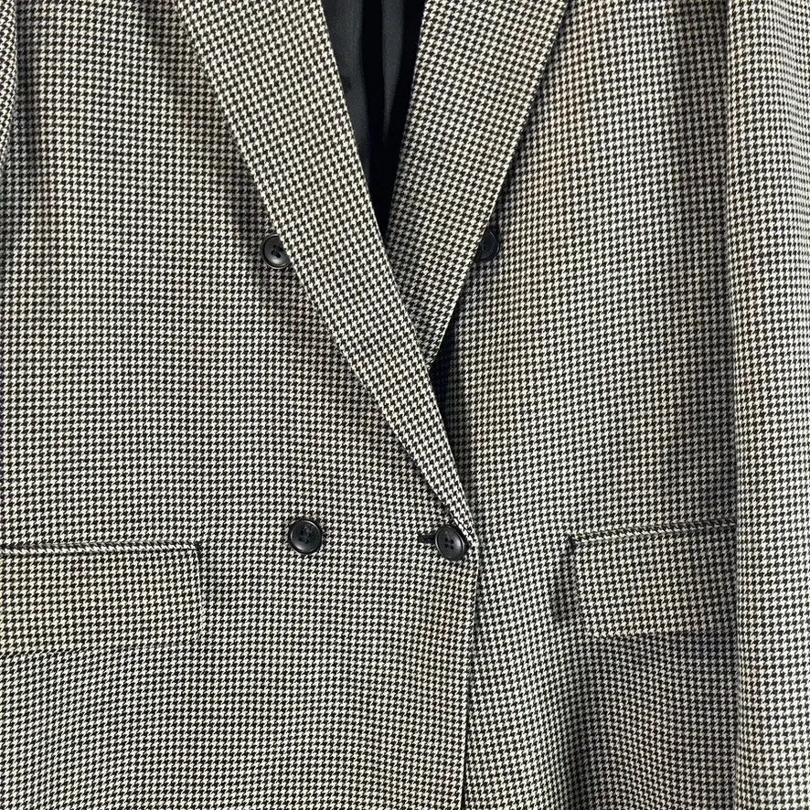 UNIQLO Women's Dark Grey Houndstooth Double Breasted Notch Lapel Blazer SZ XL