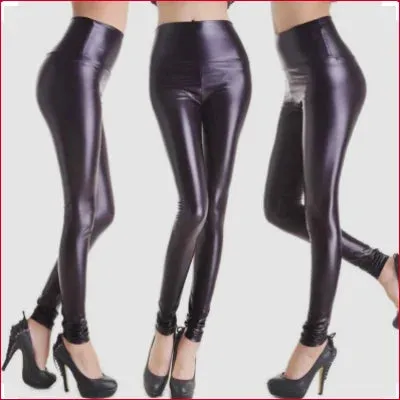 Unique Purple High Waist Leather Leggings