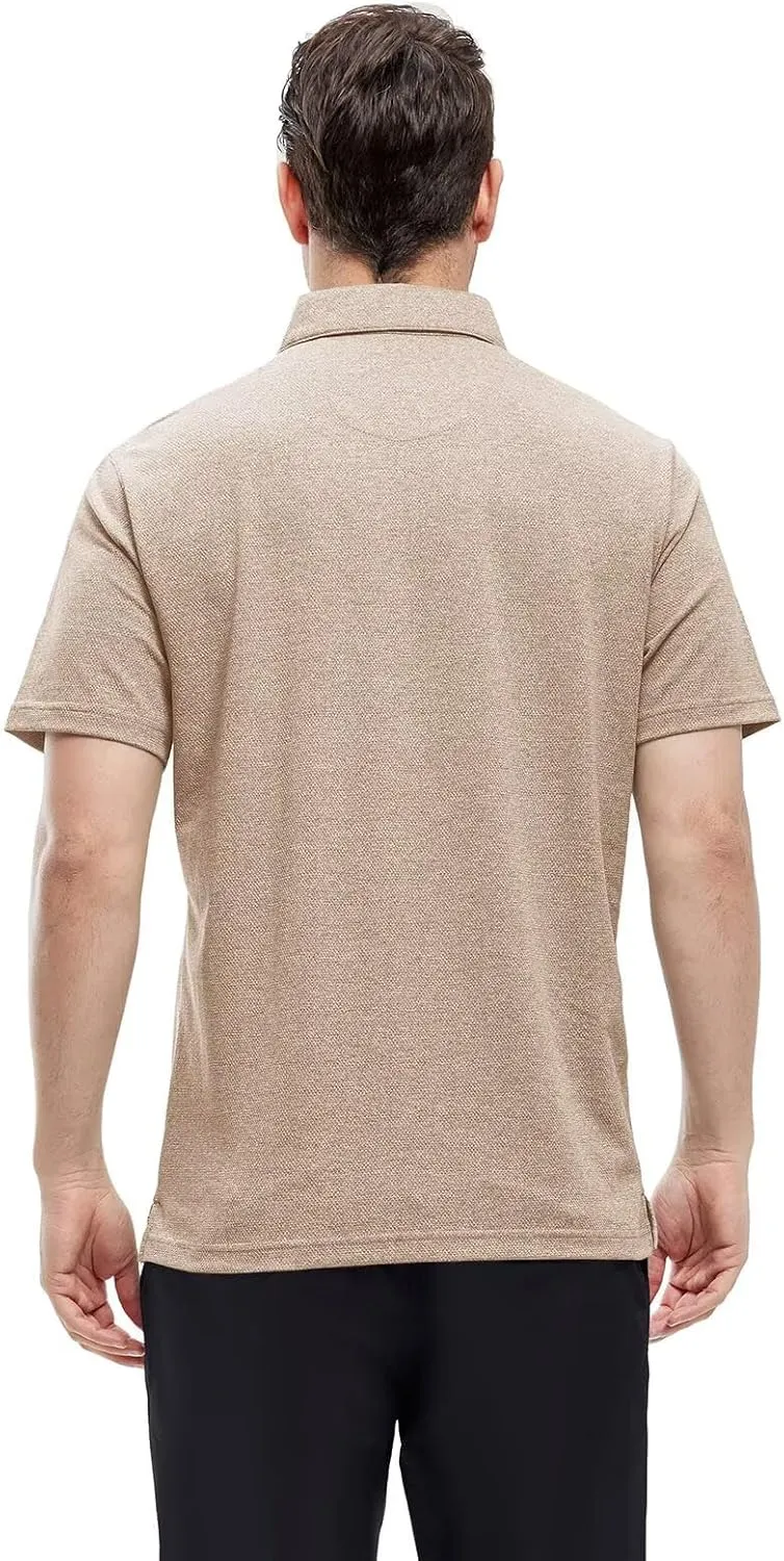 VEBOON Men's Polo Shirts Long and Short Sleeve Cotton Blend Heather Moisture Wicking Casual Collared Shirts