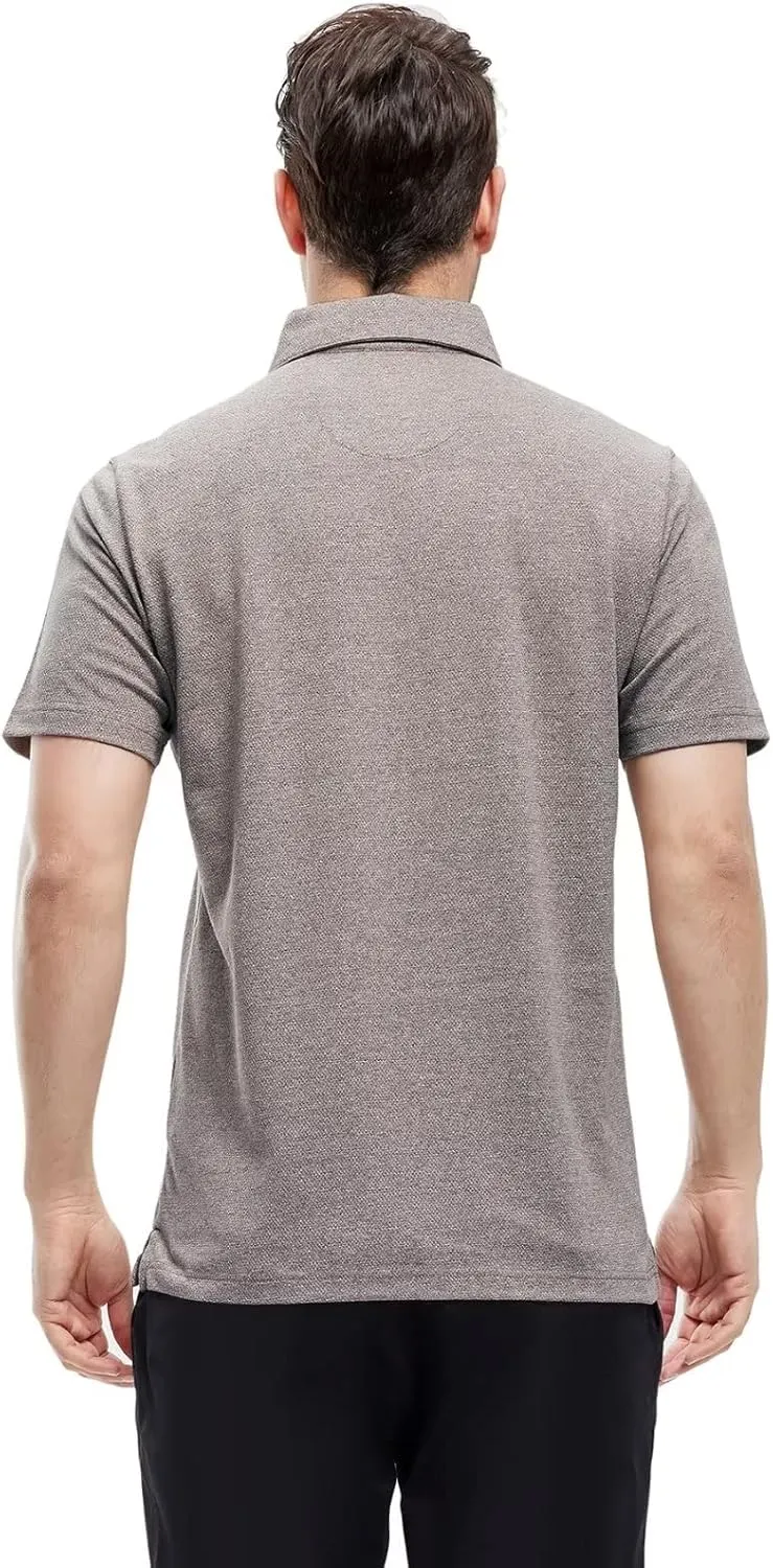 VEBOON Men's Polo Shirts Long and Short Sleeve Cotton Blend Heather Moisture Wicking Casual Collared Shirts