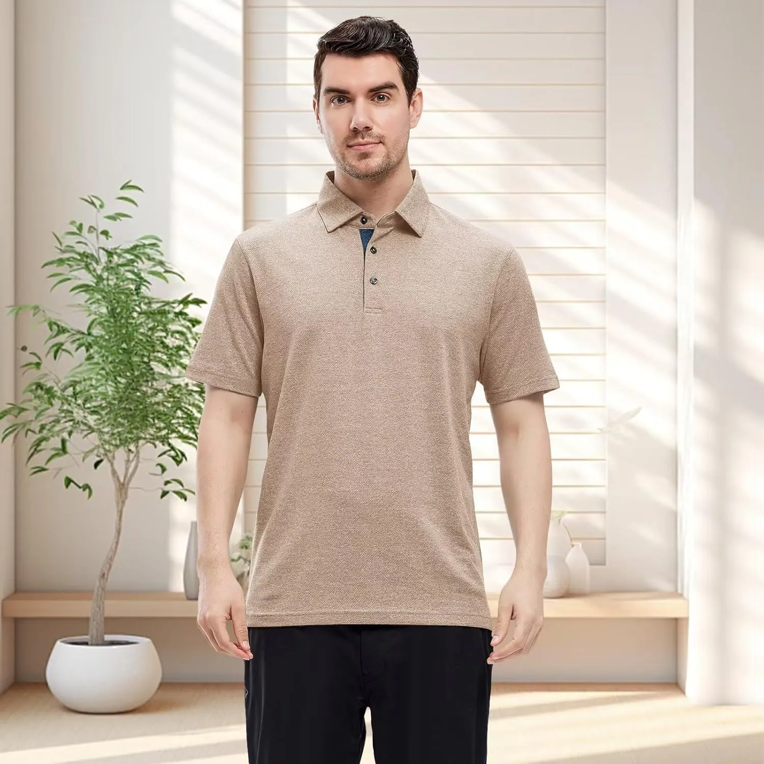 VEBOON Men's Polo Shirts Long and Short Sleeve Cotton Blend Heather Moisture Wicking Casual Collared Shirts