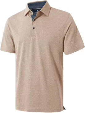 VEBOON Men's Polo Shirts Long and Short Sleeve Cotton Blend Heather Moisture Wicking Casual Collared Shirts