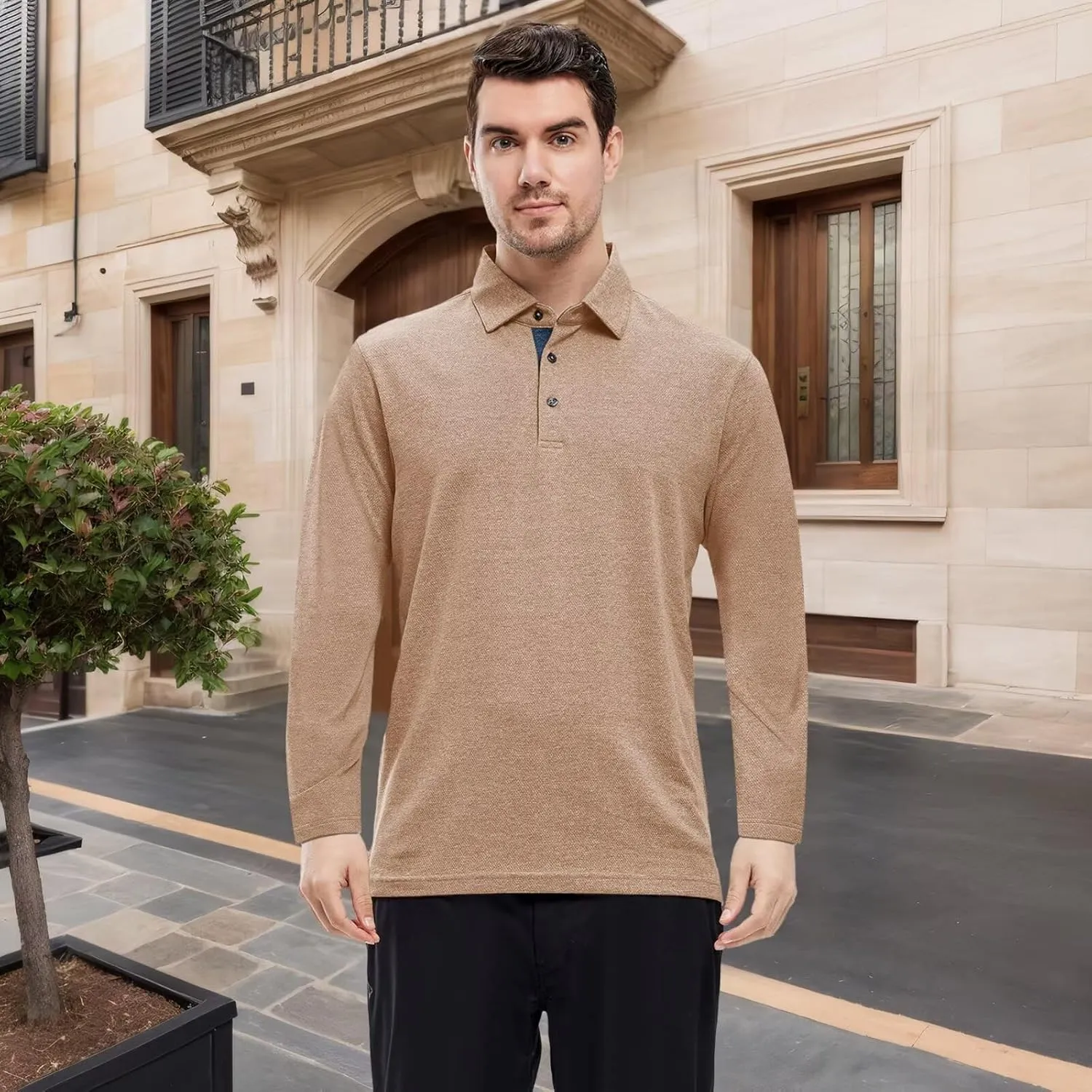 VEBOON Men's Polo Shirts Long and Short Sleeve Cotton Blend Heather Moisture Wicking Casual Collared Shirts