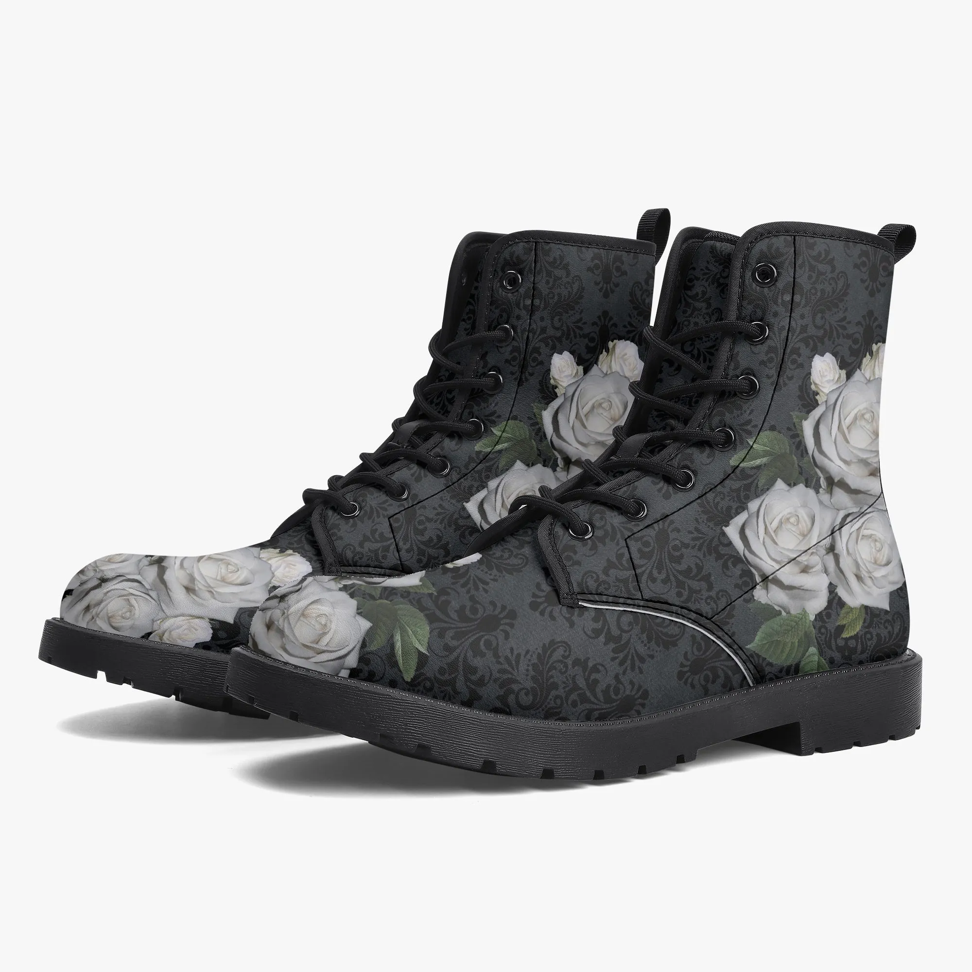 White Rose Gothic Combat Boots JPREGROSES