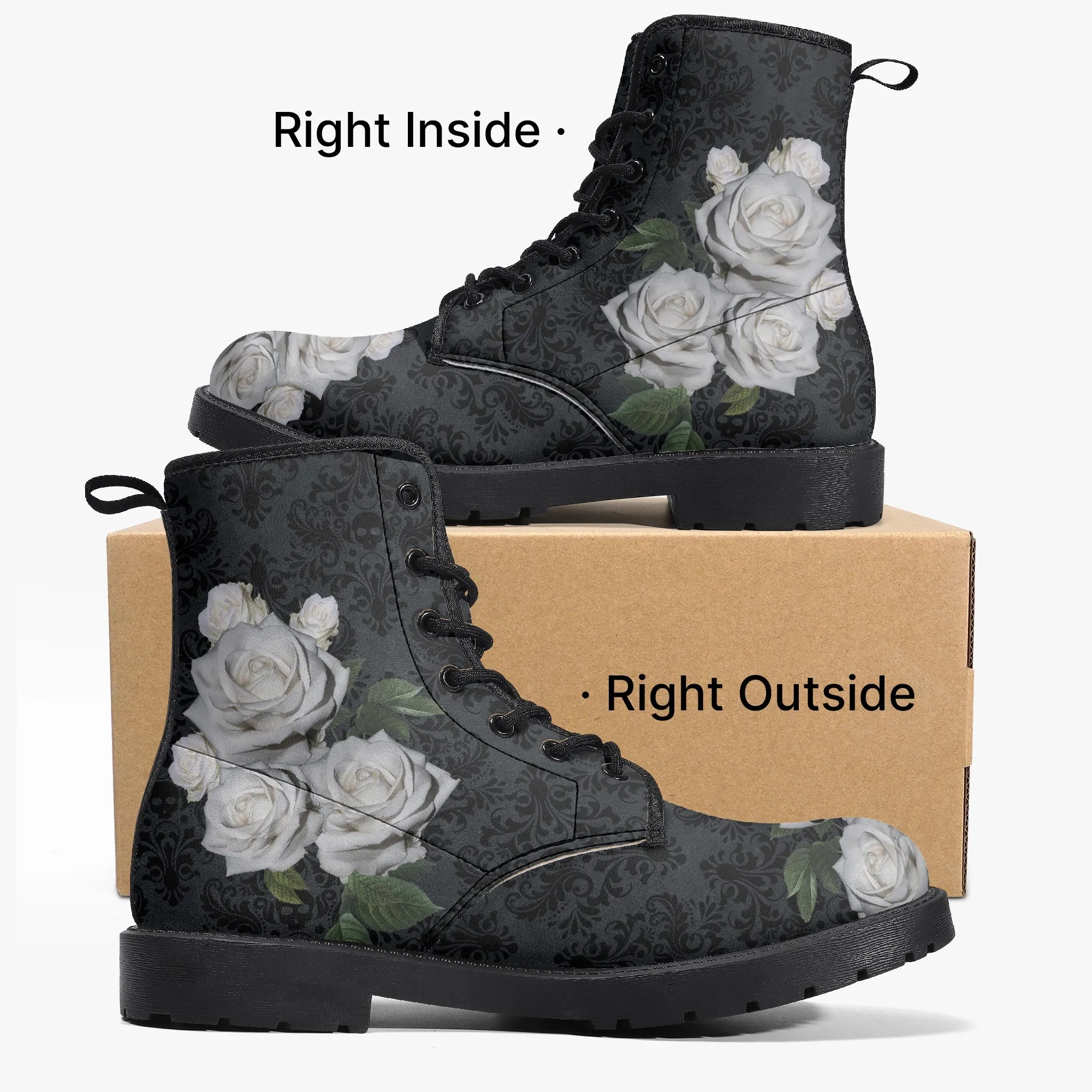 White Rose Gothic Combat Boots JPREGROSES