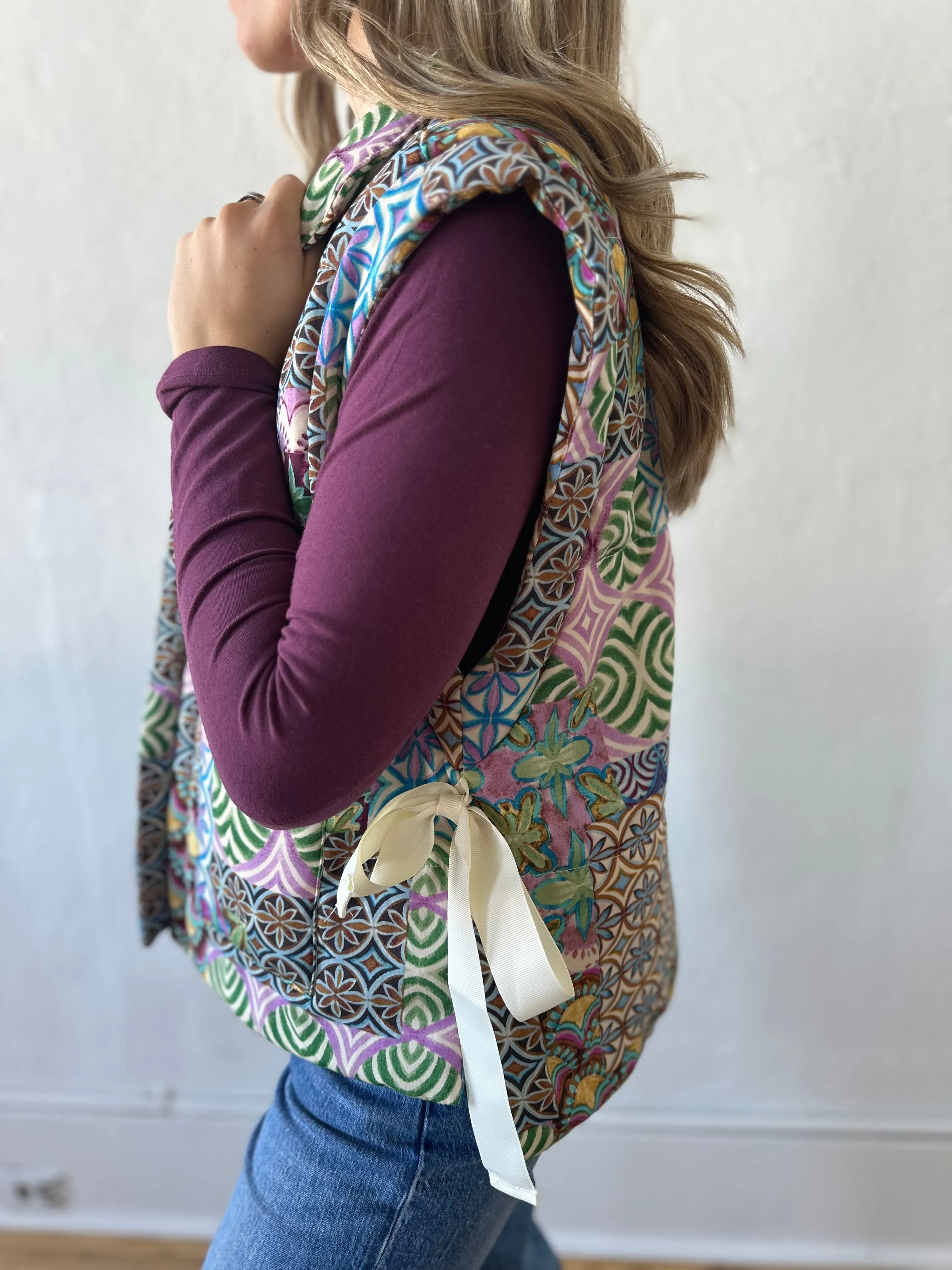 Wine Patch Print Vest