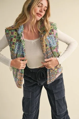 Wine Patch Print Vest