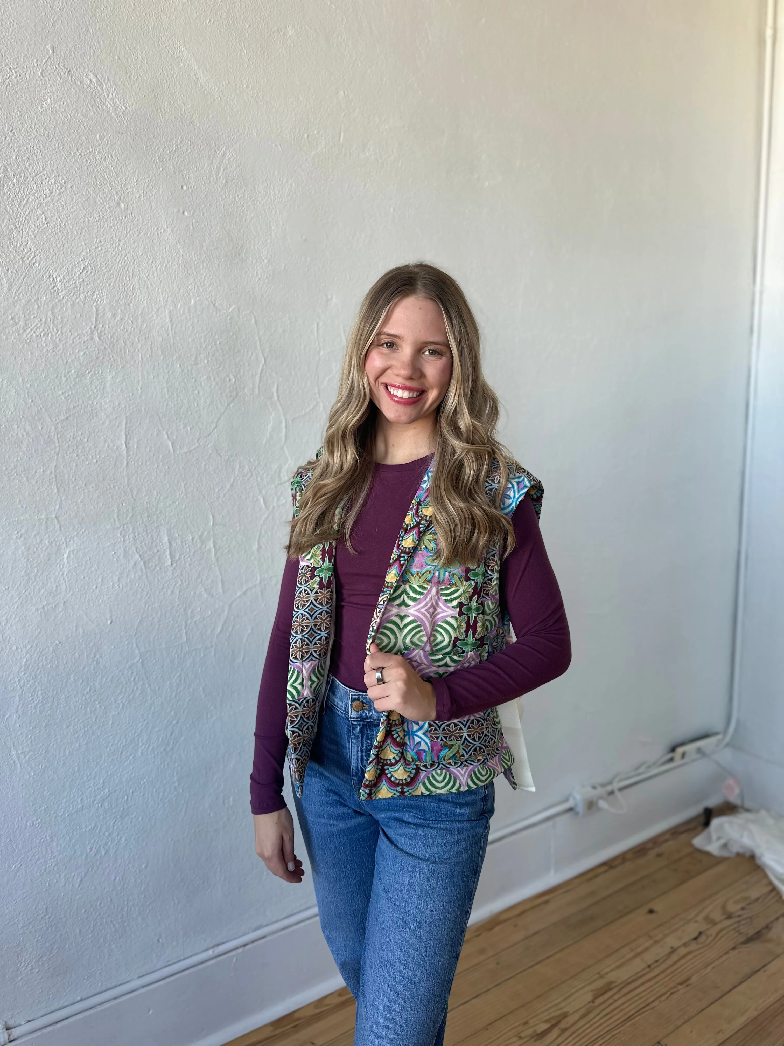 Wine Patch Print Vest