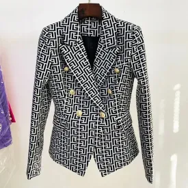 Women Blazer Geometric Jacquard Print