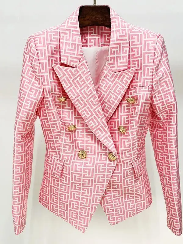 Women Blazer Geometric Jacquard Print