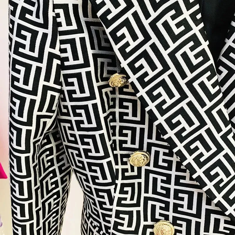 Women Blazer Geometric Jacquard Print