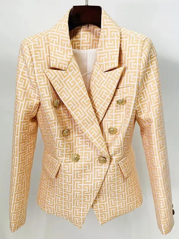 Women Blazer Geometric Jacquard Print