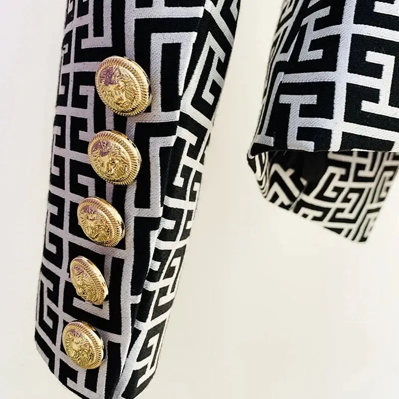 Women Blazer Geometric Jacquard Print