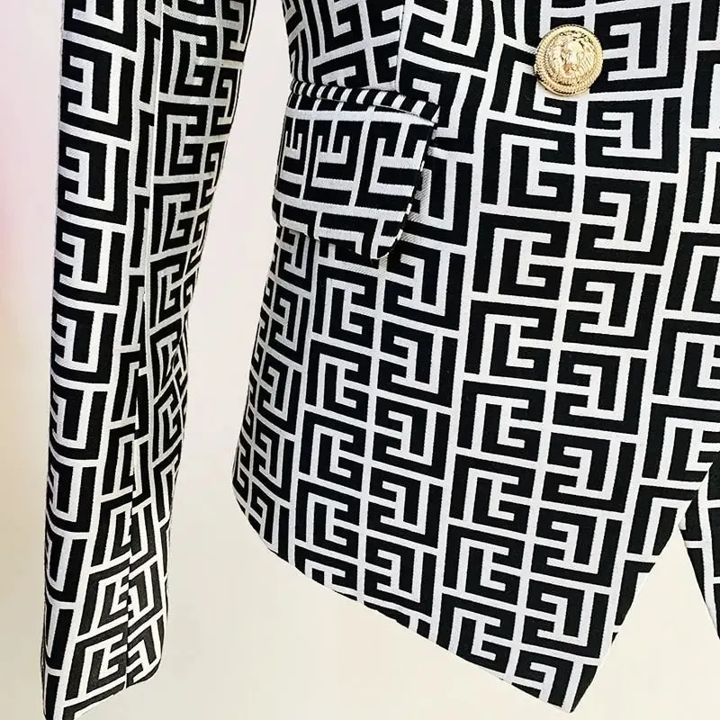 Women Blazer Geometric Jacquard Print