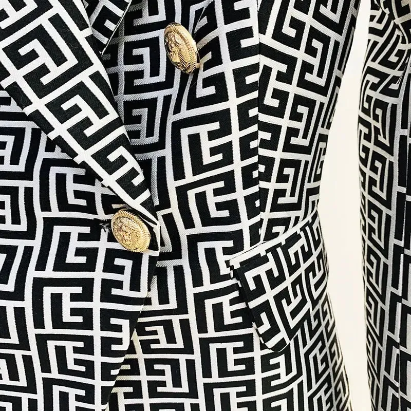 Women Blazer Geometric Jacquard Print