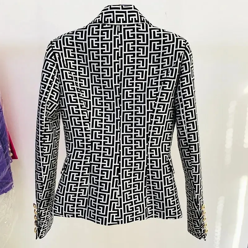 Women Blazer Geometric Jacquard Print