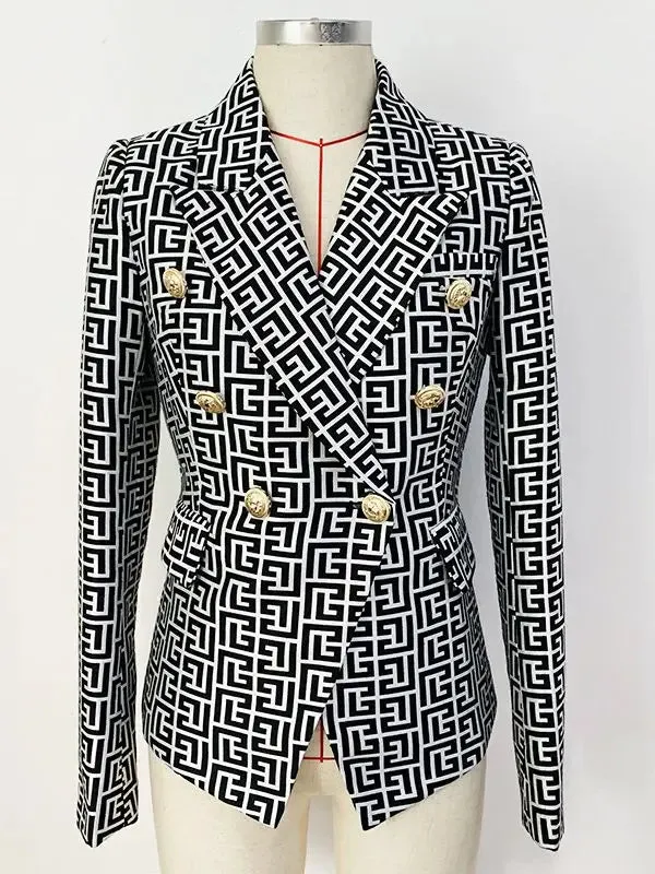 Women Blazer Geometric Jacquard Print