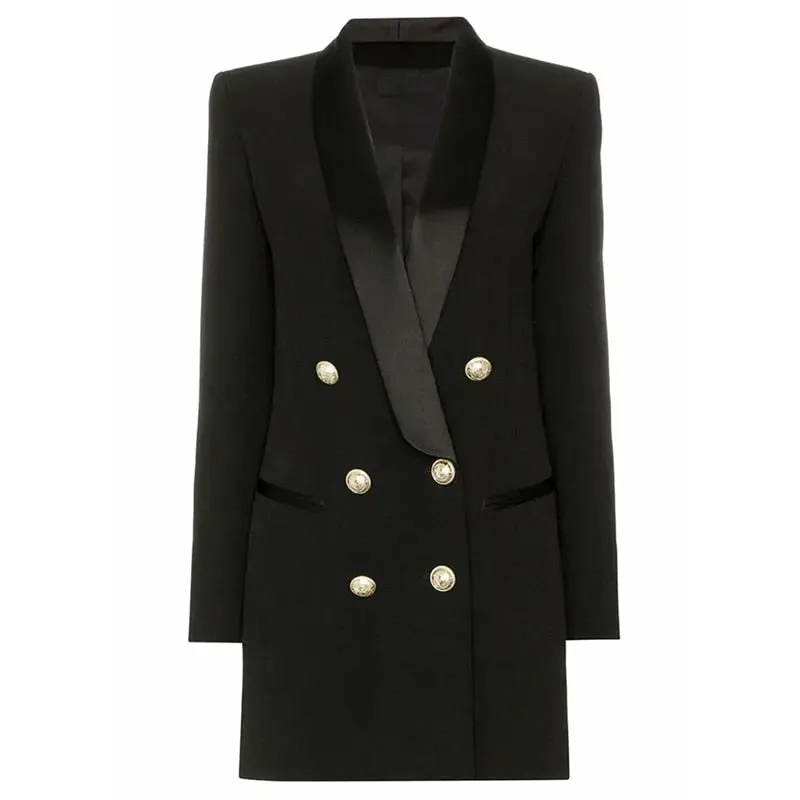 Women Blazer Satin Double Breasted Notched Collar