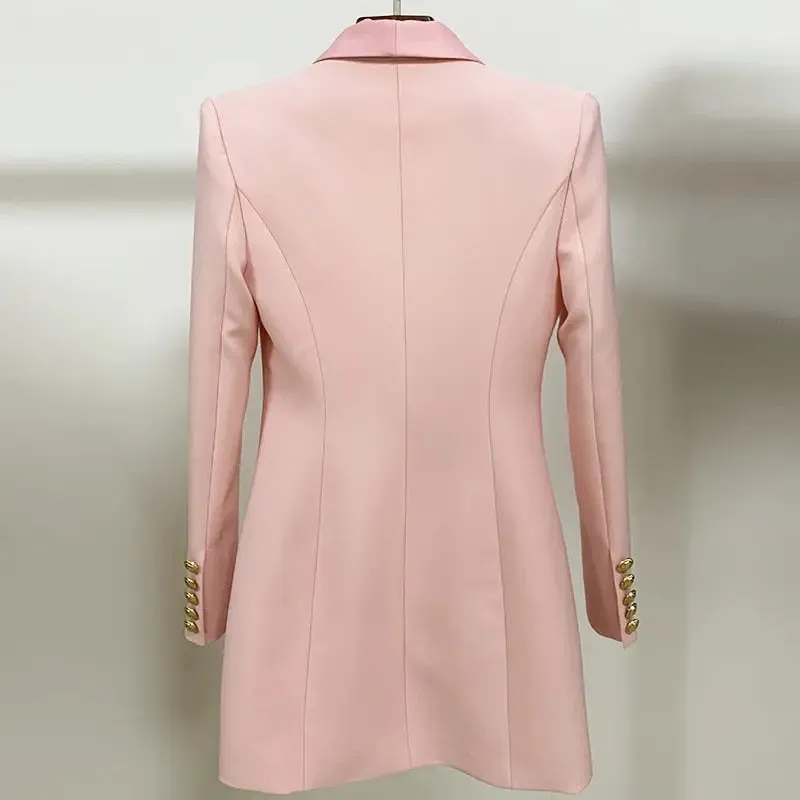 Women Blazer Satin Double Breasted Notched Collar