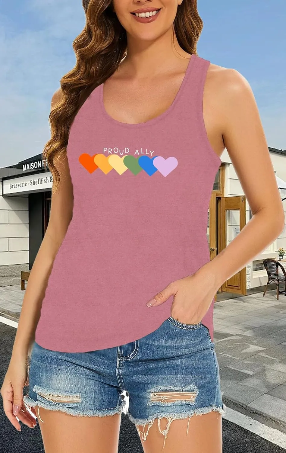 Womens Gay Pride Shirt LGBTQ Equality Tshirt Proud Ally Rainbow Tee Top