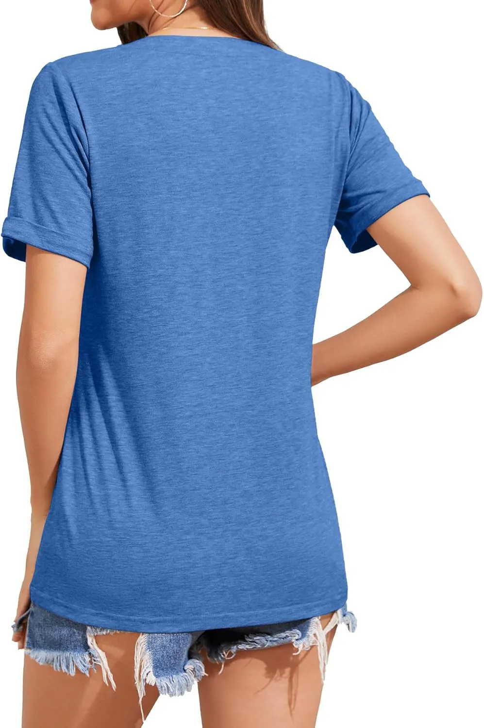 Womens Summer Shirts Short Sleeve Button Down V Neck Business Casual Tunic Tops Ladies Blouses Basic Tees