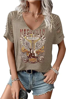Women's Vintage Rock Band T-Shirt/Free Bird Eagle Graphic Tees/Country Concert Music Short Sleeve Shirts Tops