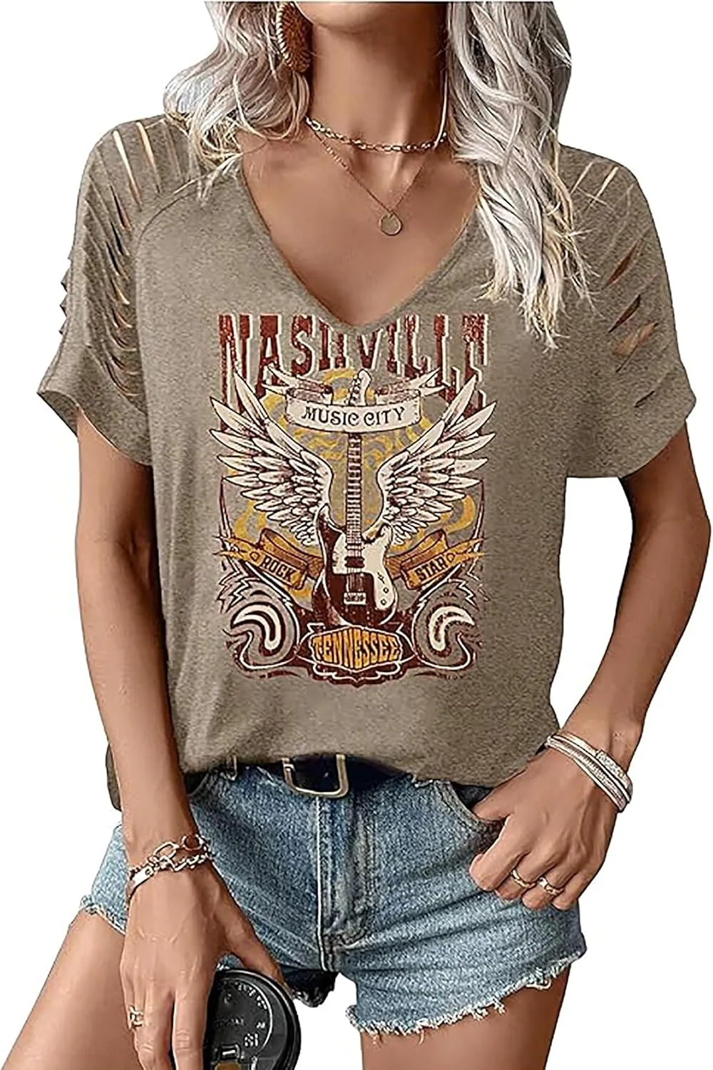 Women's Vintage Rock Band T-Shirt/Free Bird Eagle Graphic Tees/Country Concert Music Short Sleeve Shirts Tops