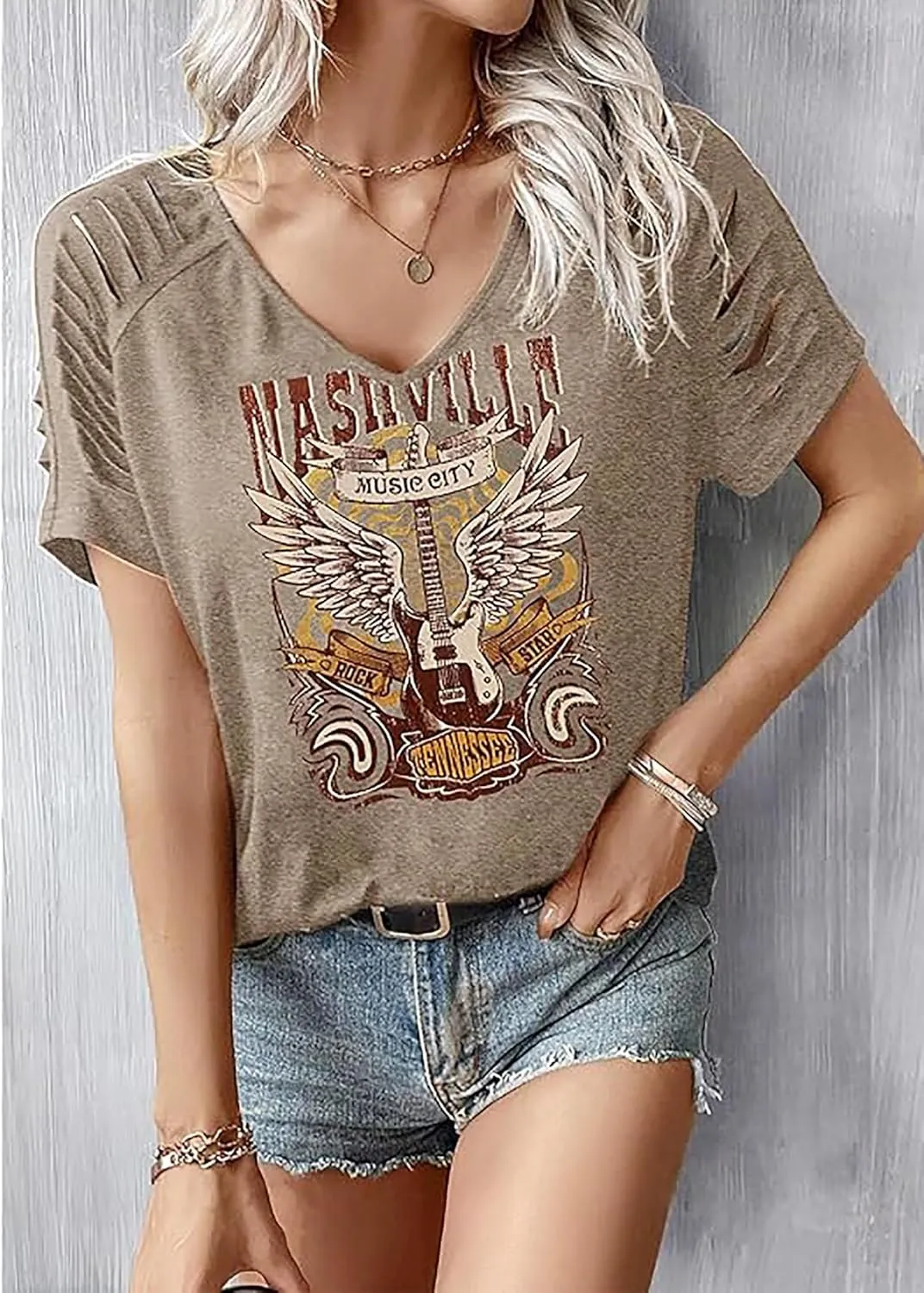 Women's Vintage Rock Band T-Shirt/Free Bird Eagle Graphic Tees/Country Concert Music Short Sleeve Shirts Tops